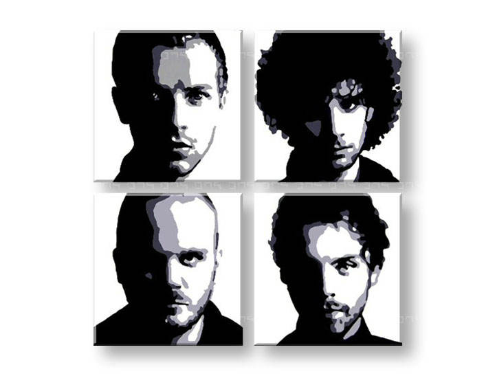 Χειροποιητοι πινακες σε καμβα POP Art Coldplay σε 4 κομματια 