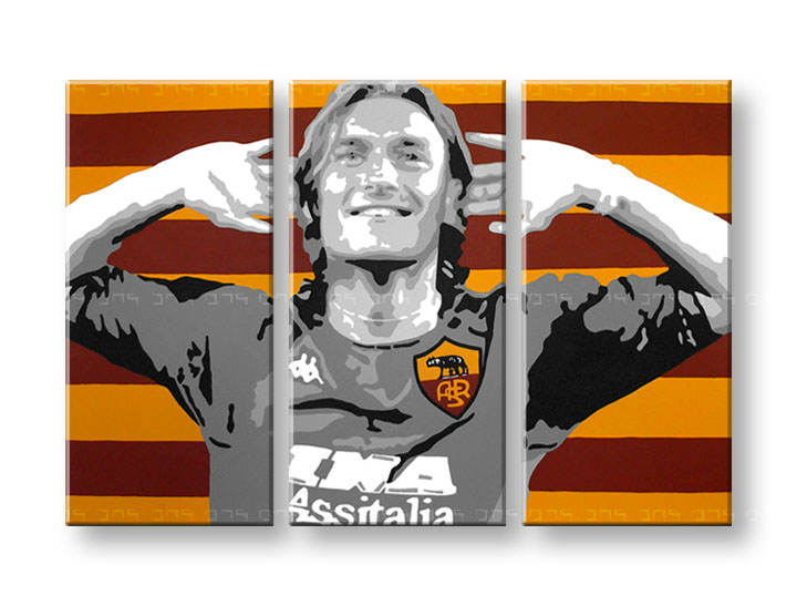 Χειροποιητοι πινακες σε καμβα POP Art Francesco Totti σε 3 κομματια