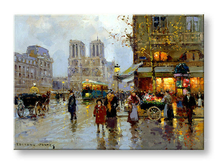 Πινακες σε καμβα PLACE SAINT-MICHEL ET NOTRE DAME - Edouard Leon Cortes