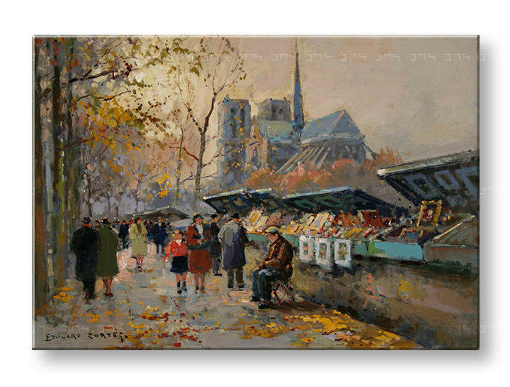 Πινακες σε καμβα BOOK SELLERS ALONG THE SEINE - Edouard Leon Cortes