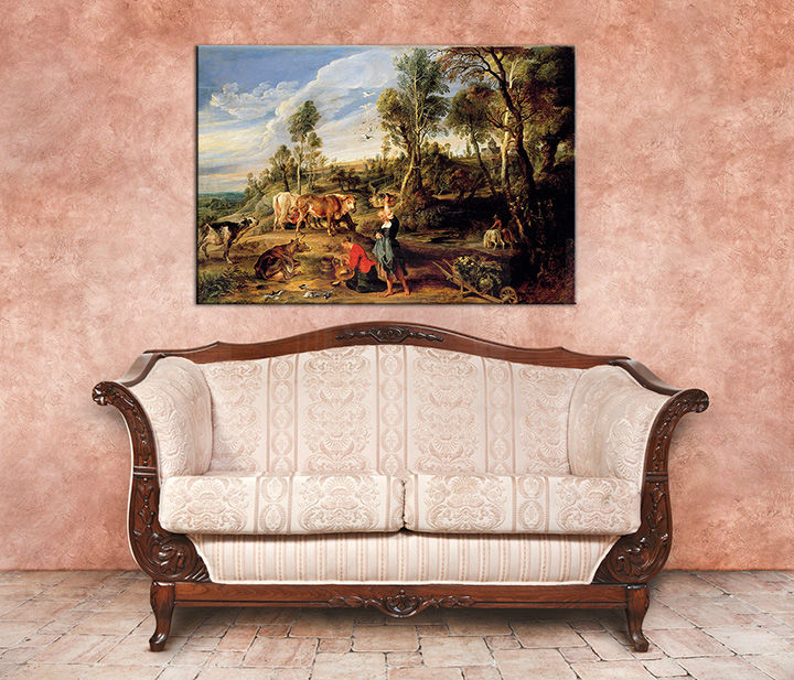 Γαλακτοπαραγωγές με γάτες σε τοπίο - Peter Paul Rubens 60x40 cm