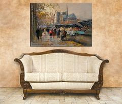 Image on canvas BOOK SELLERS ALONG THE SEINE – EDOUARD LEON CORTES Discount 60% 100X70 cm