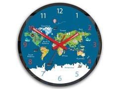 Παιδικό ρολόι τοίχου Παγκόσμιος χάρτης