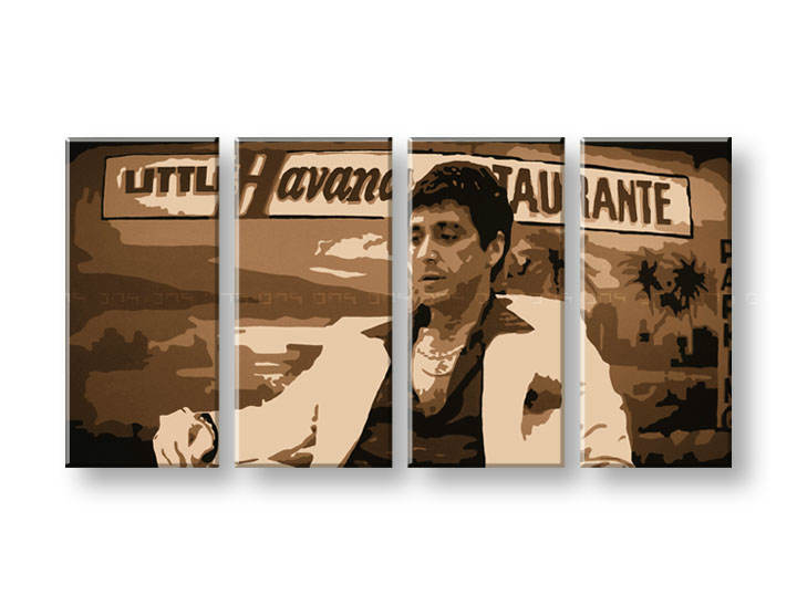 Χειροποιητοι πινακες σε καμβα POP Art HAVANA - AL PACINO σε 4 κομματια