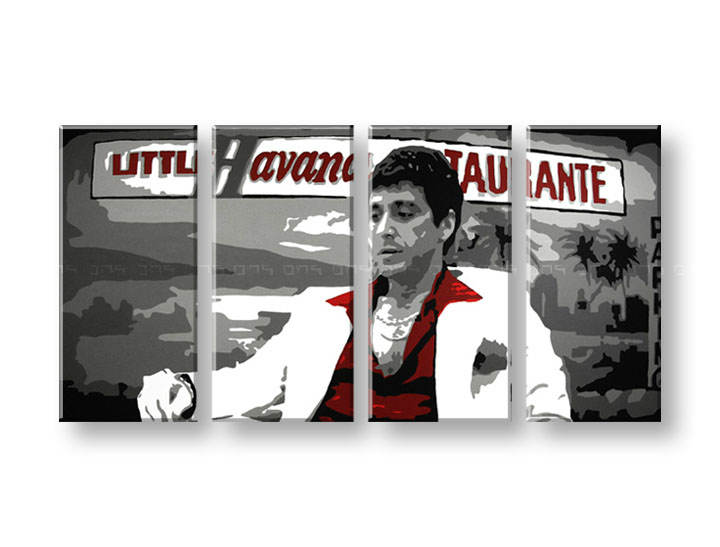 Χειροποιητοι πινακες σε καμβα POP Art HAVANA - AL PACINO σε 4 κομματια
