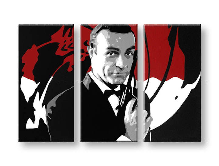 Χειροποιητοι πινακες σε καμβα POP Art James Bond σε 3 κομματια 
