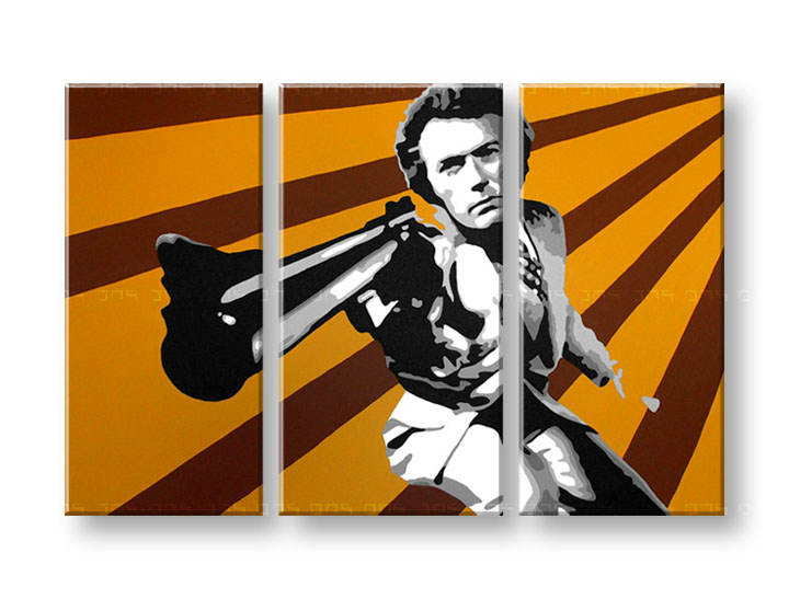 Χειροποιητοι πινακες σε καμβα POP Art Clint Eastwood σε 3 κομματια