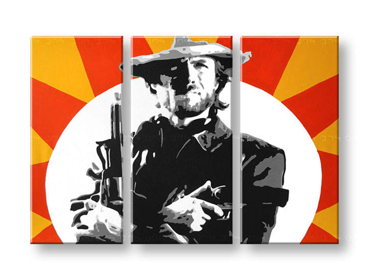 Χειροποιητοι πινακες σε καμβα POP Art Clint Eastwood σε 3 κομματια