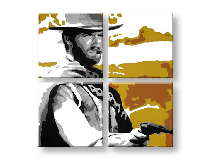 Χειροποιητοι πινακες σε καμβα POP Art Clint Eastwood σε 3 κομματια