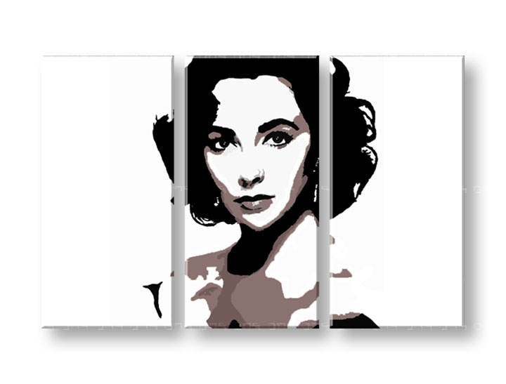 Χειροποιητοι πινακες σε καμβα POP Art Elizabeth Taylor σε 3 κομματια