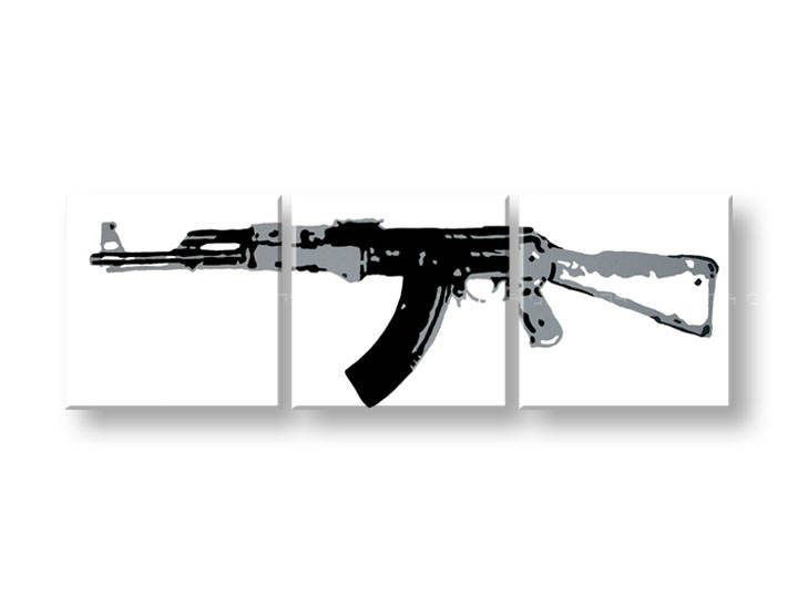 Χειροποιητοι πινακες σε καμβα POP Art Kalashnikov σε 3 κομματια 