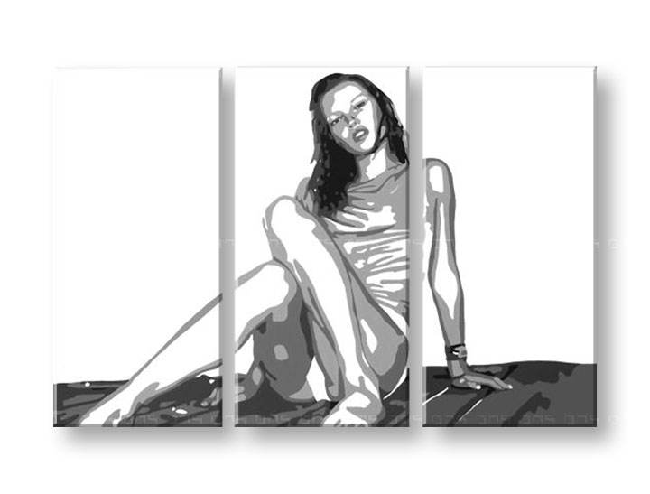 >Αμεσως διαθεσιμο< Χειροποιητοι πινακες ζωγραφικης POP Art -21% Εκτπωση Kate Moss σε 3 κομματια 120x80cm km2