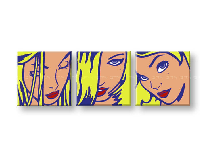 Χειροποιητοι πινακες σε καμβα POP Art LICHTENSTEIN σε 3 κομματια 