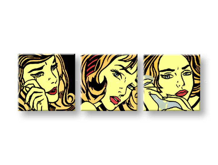 Χειροποιητοι πινακες σε καμβα POP Art LICHTENSTEIN σε 3 κομματια 