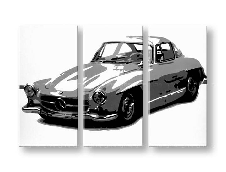 Χειροποιητοι πινακες σε καμβα POP Art MERCEDES SL300 σε 3 κομματια