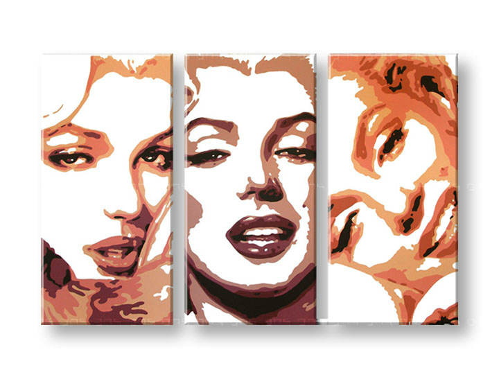 Χειροποιητοι πινακες σε καμβα POP Art Marilyn Monroe σε 3 κομματια