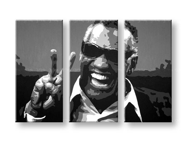 Χειροποιητοι πινακες σε καμβα POP Art Ray Charles σε 3 κομματια 