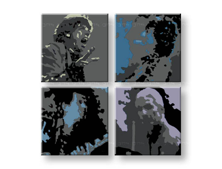 Χειροποιητοι πινακες σε καμβα POP Art Rolling Stones σε 4 κομματια