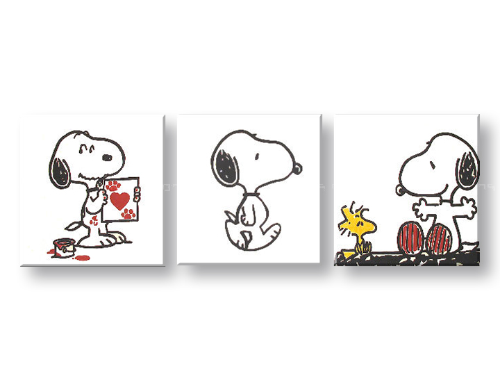 Χειροποιητοι πινακες σε καμβα POP Art SNOOPY σε 3 κομματια 