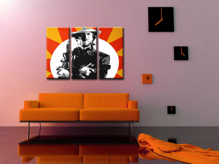 Χειροποιητοι πινακες σε καμβα POP Art Clint Eastwood σε 3 κομματια