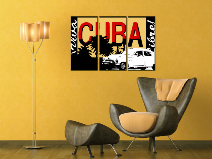 Χειροποιητοι πινακες σε καμβα POP Art Cuba σε 3 κομματια 
