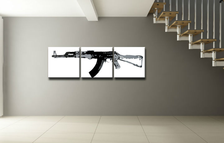 Χειροποιητοι πινακες σε καμβα POP Art Kalashnikov σε 3 κομματια 
